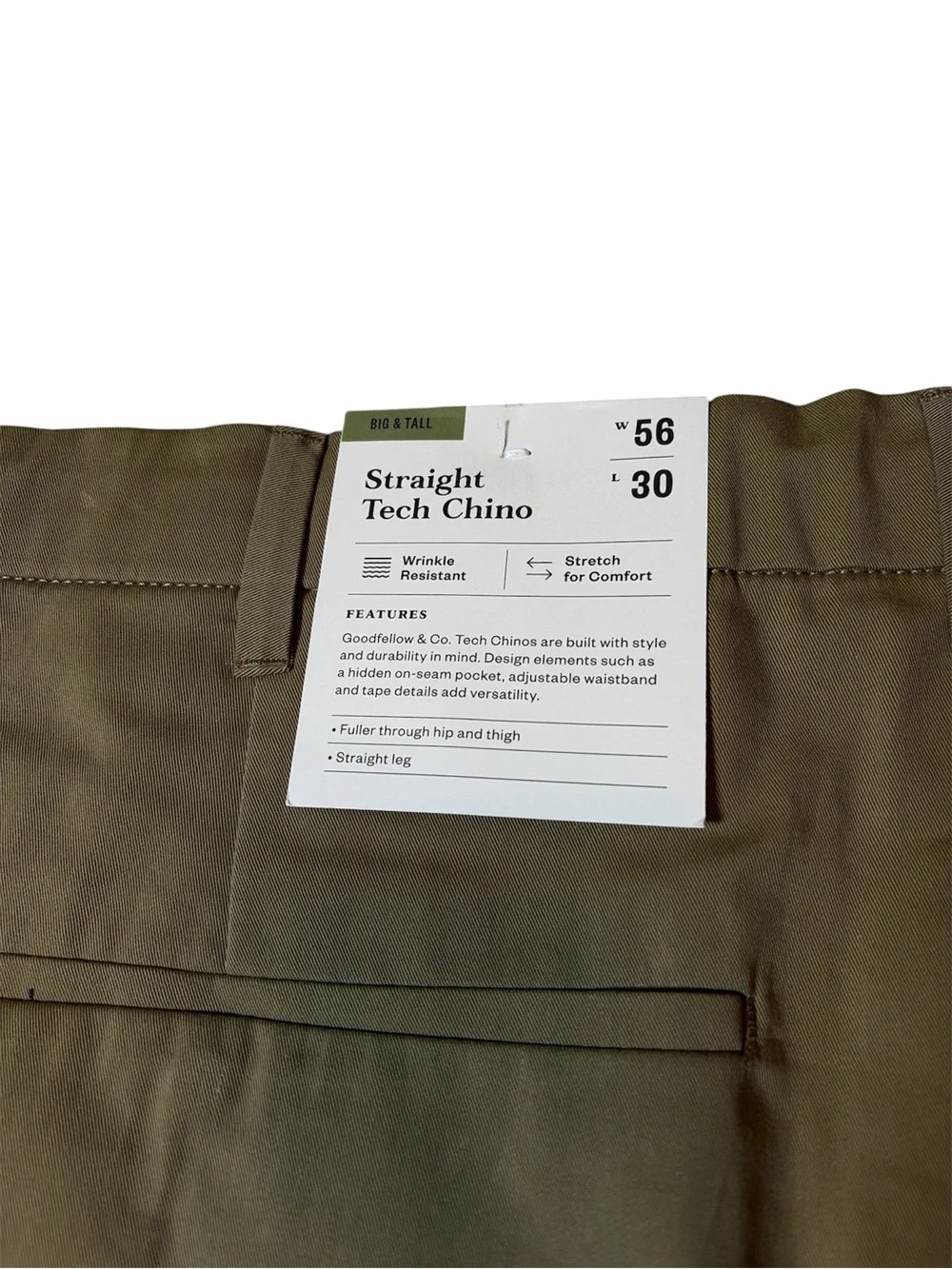 Tan Chino Big Tall Pants Men's 56 x 30 Good Fellow Straight - Picture 8 of 11